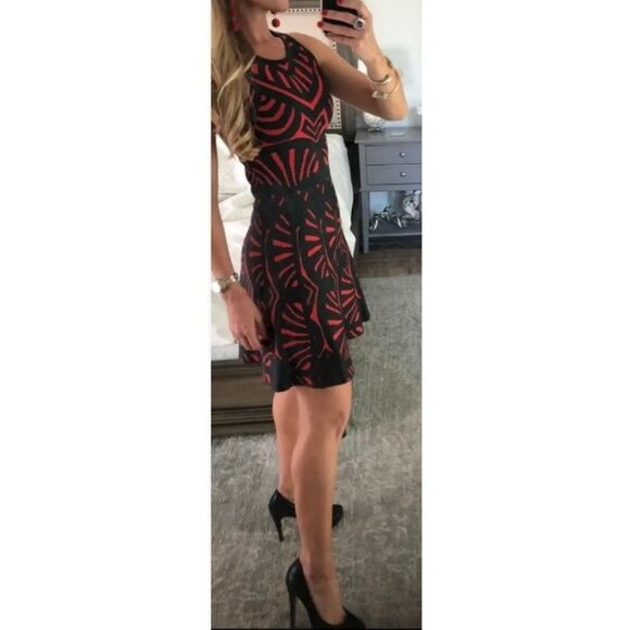 Parker Red and Black Tribal Sleeveless Fit & Flare Clarence Dress  XS - Picture 15 of 16